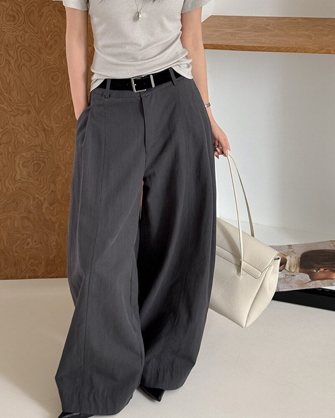 center seam wide leg slacks 2color 【NINE7313】