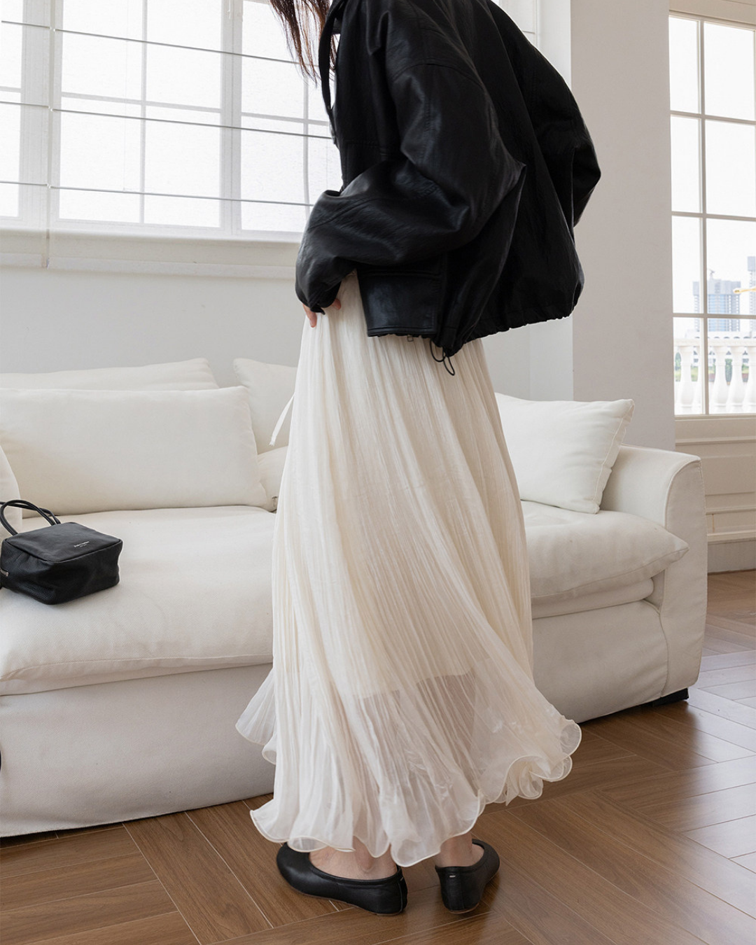 crinkled chiffon pleated long skirt 2color 【NINE7299】