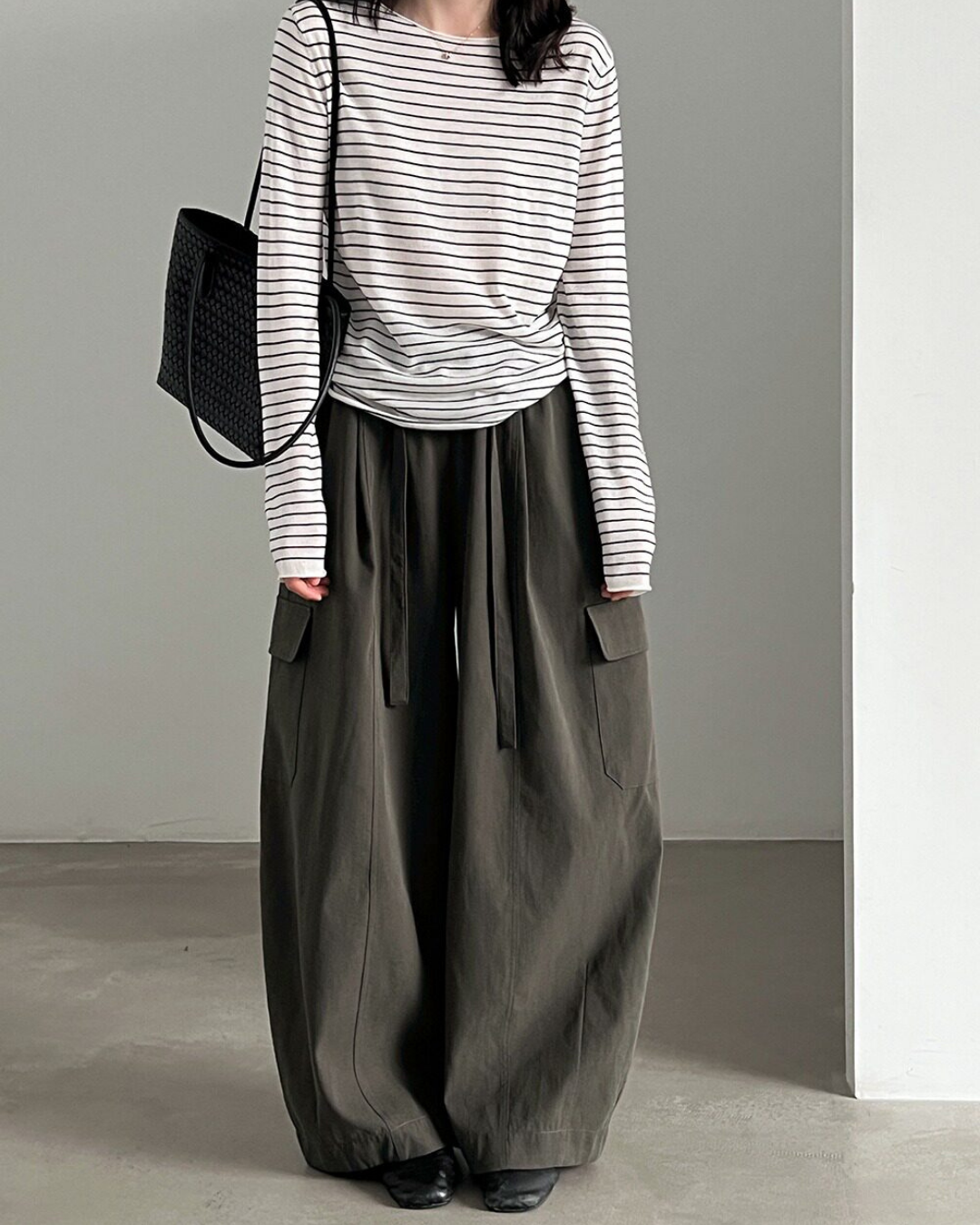drawstring flap pocket cargo wide leg pants 2color 【NINE7321】