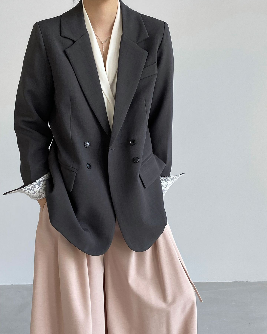 lace cuff double breasted tailored jacket 1color 【NINE7326】