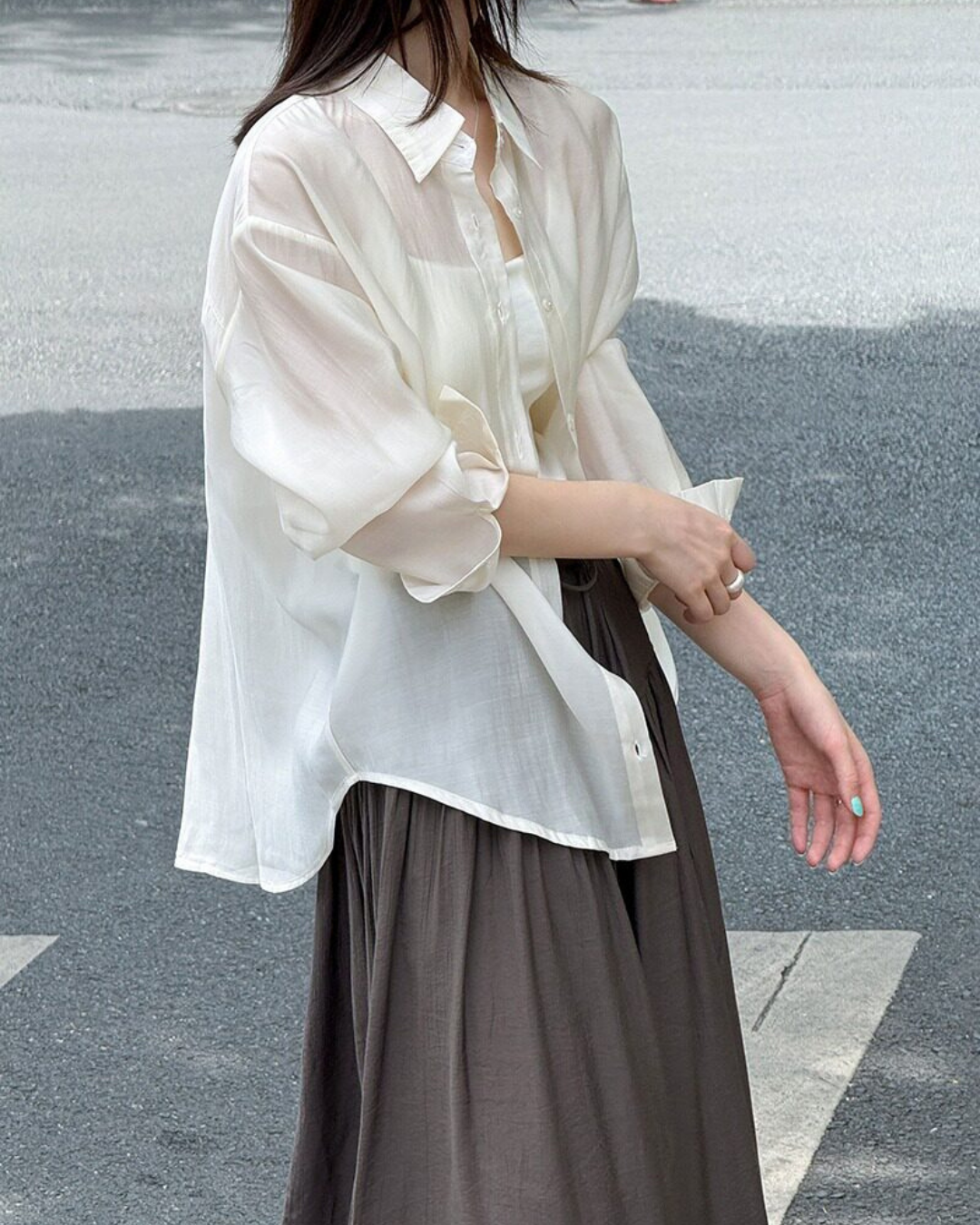 back button split sheer long sleeve shirt 5color 【NINE7319】