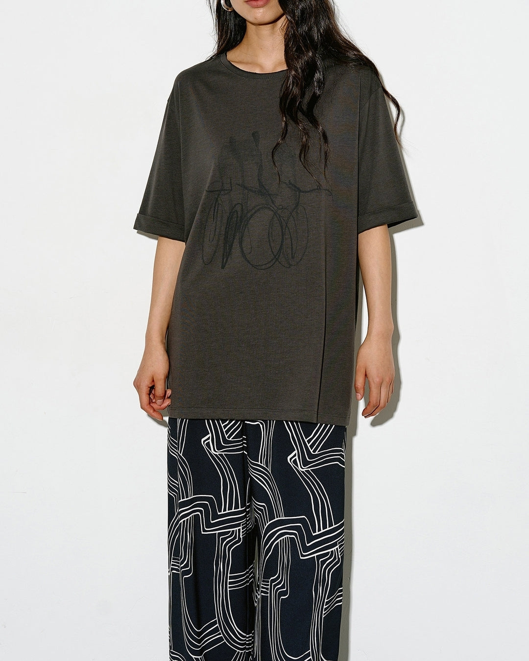 nuance print oversized t-shirt 2color【NINE0325】