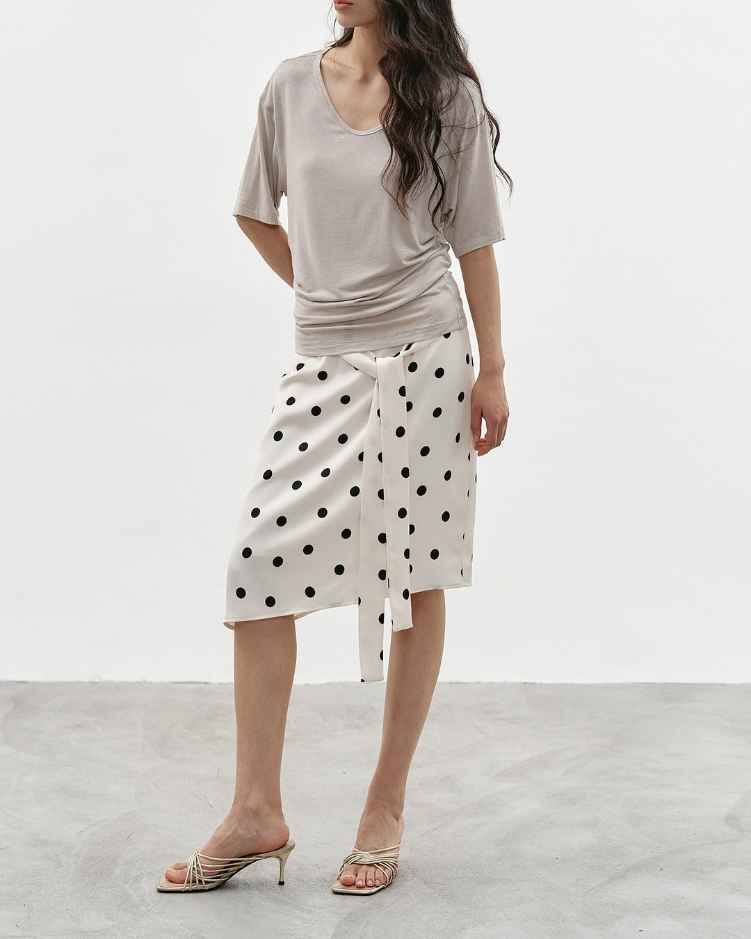 asymmetrical dot pattern ribbon skirt【NINE0345】