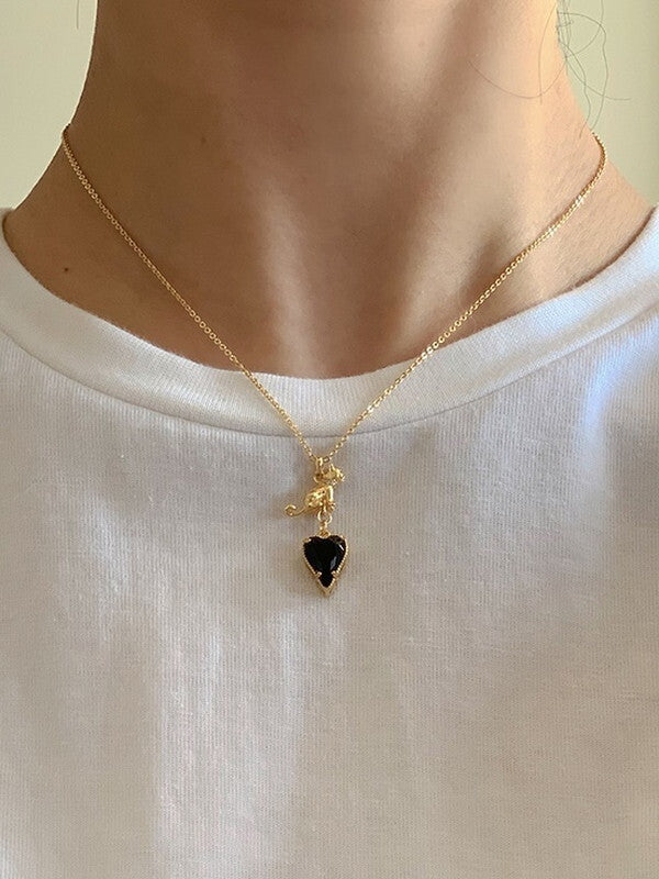 heart cat stone necklace【NINE6698】