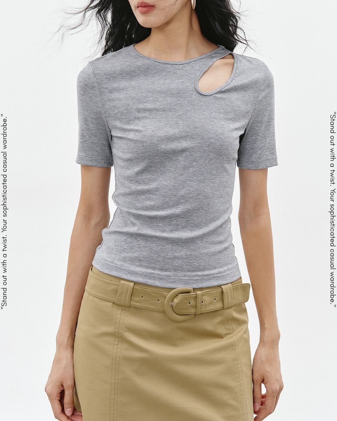 cut-out asymmetrical t-shirt 2color【NINE0310】