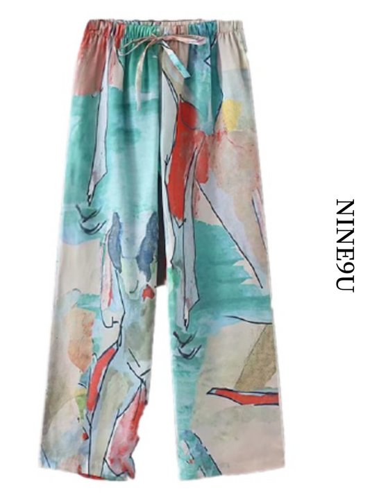WATERCOLOR printing design pants【NINE4318】
