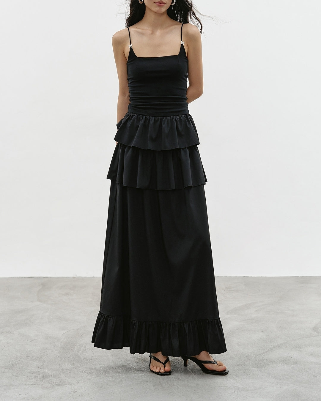 tiered a-line long skirt【NINE0338】