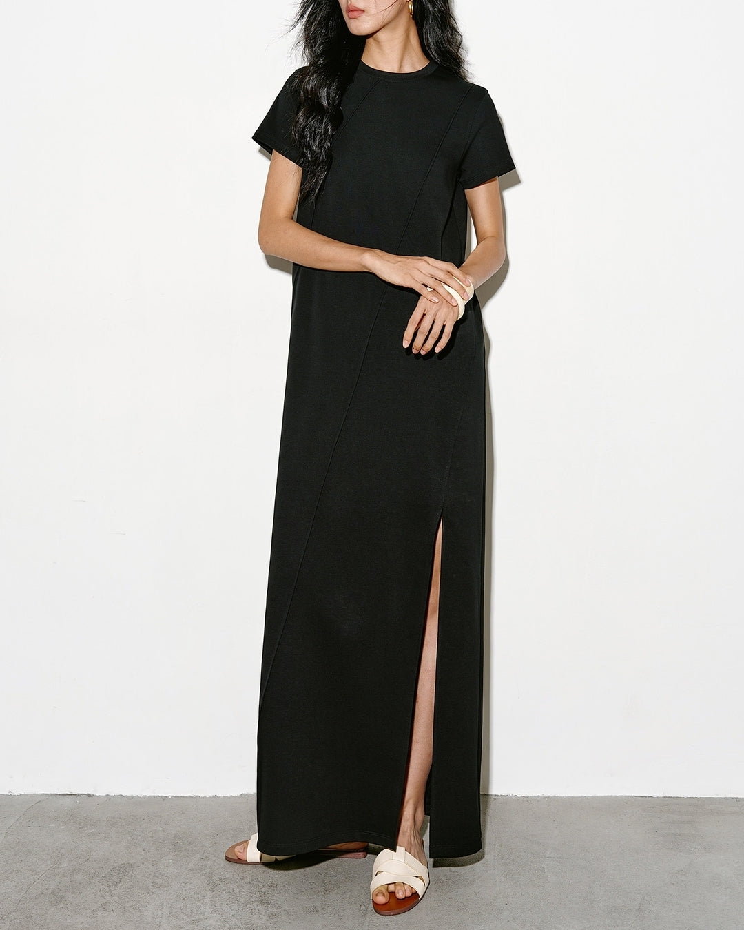 lined side slit one-piece【NINE0314】