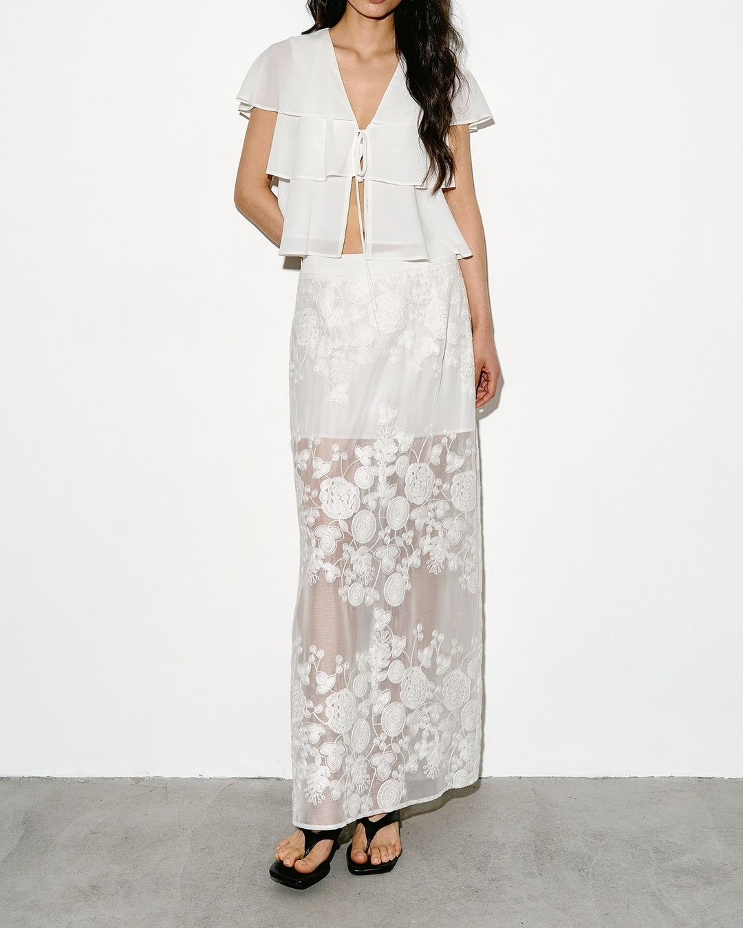 lace sheer long skirt【NINE0346】