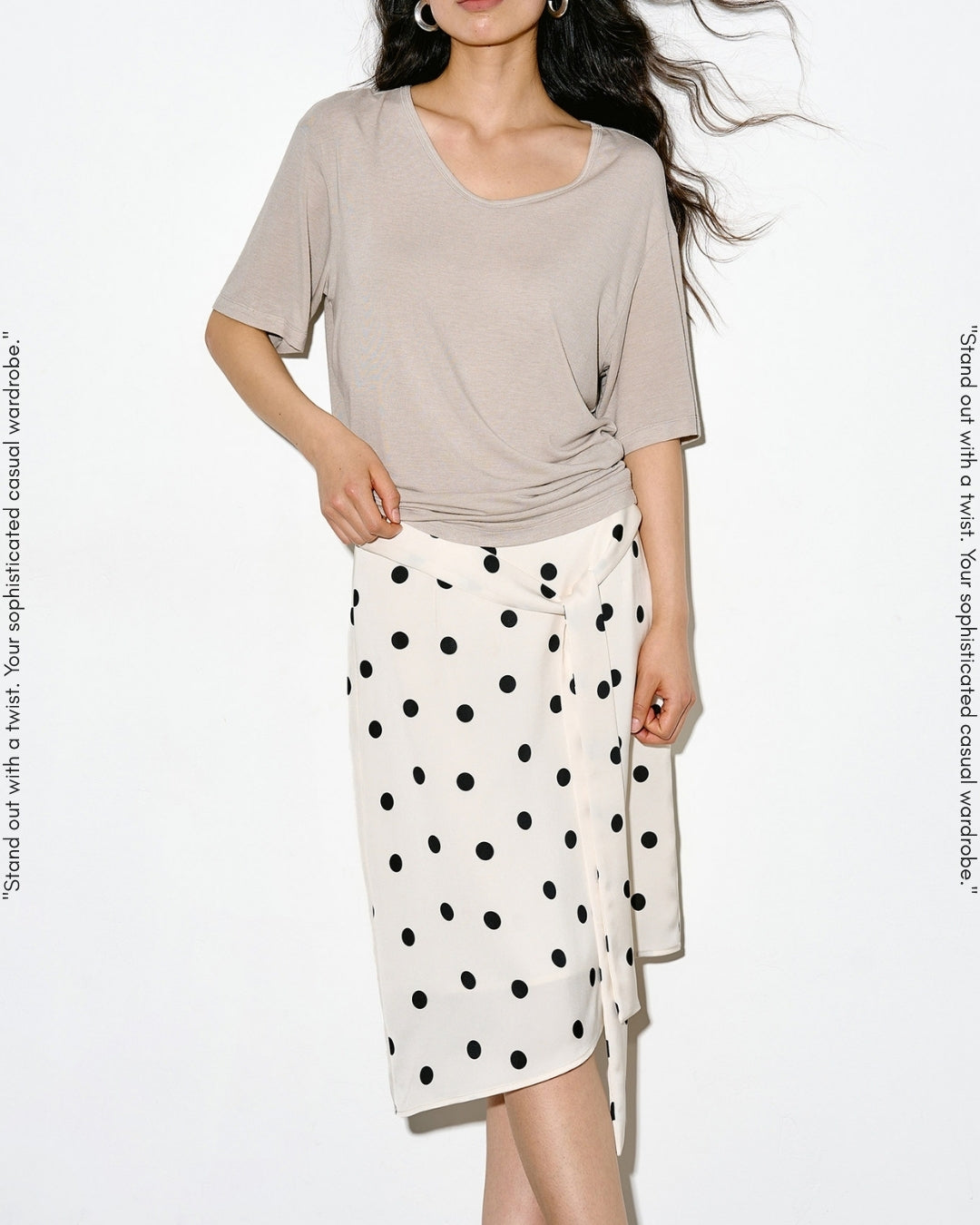 asymmetrical dot pattern ribbon skirt【NINE0345】