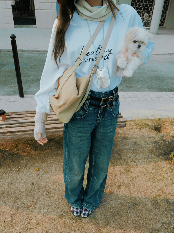 double-belt-loop denim loose pants【NINE8820】