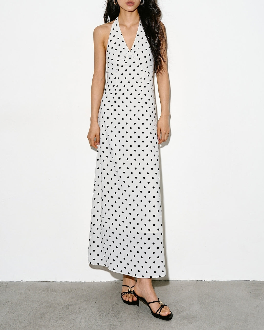 v-neck high waisted dot dress【NINE0334】