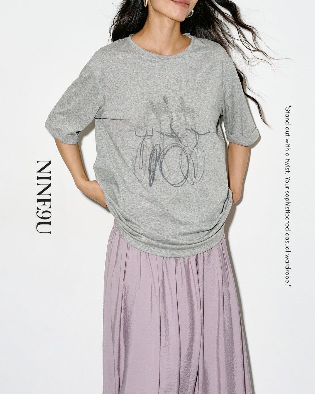 nuance print oversized t-shirt 2color【NINE0325】