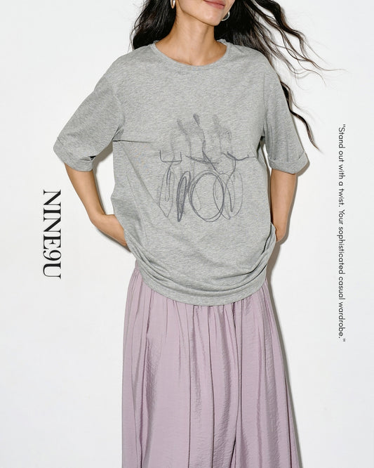 nuance print oversized t-shirt 2color【NINE0325】