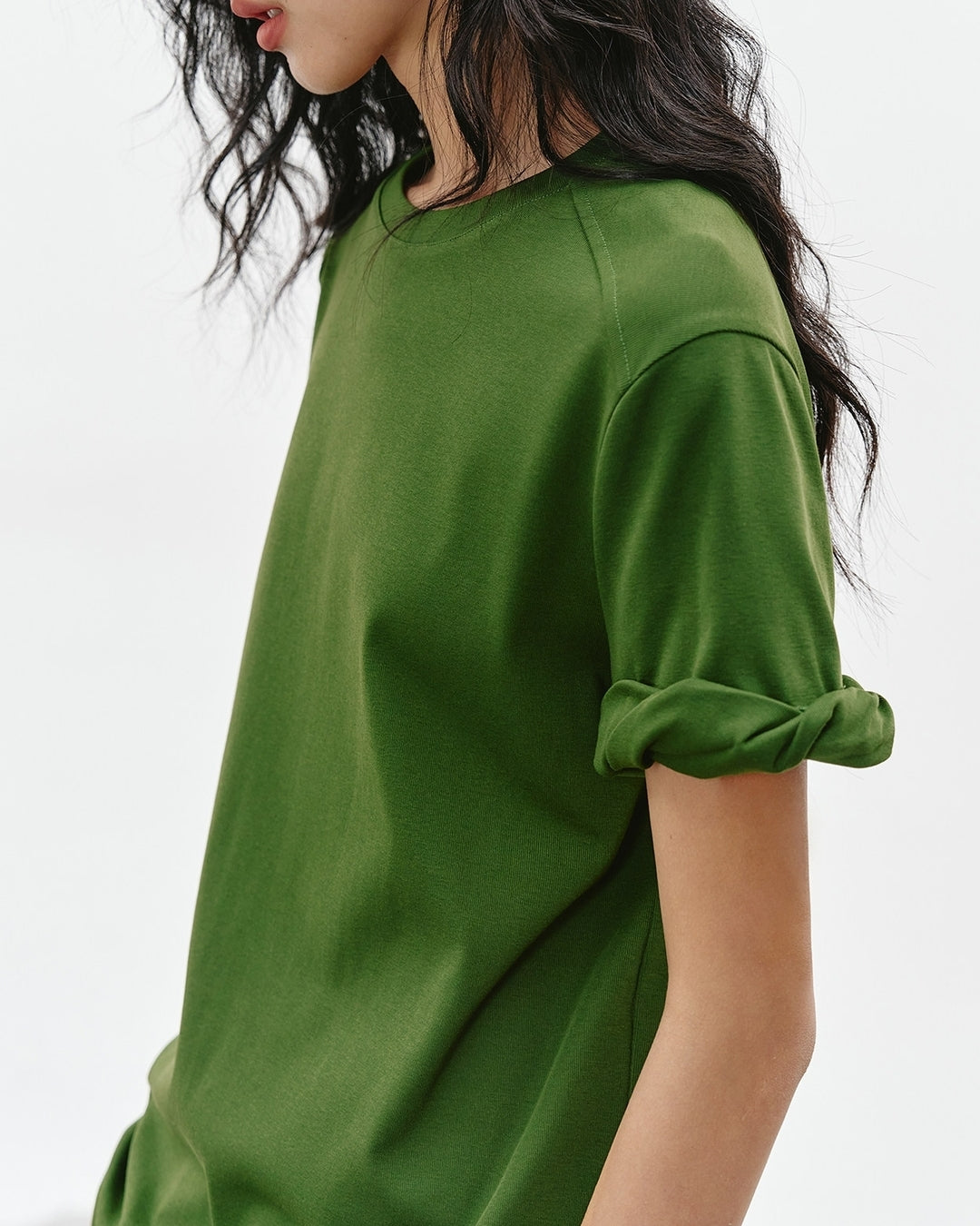 basic t-shirt with roll-up sleeves 2color【NINE0305】
