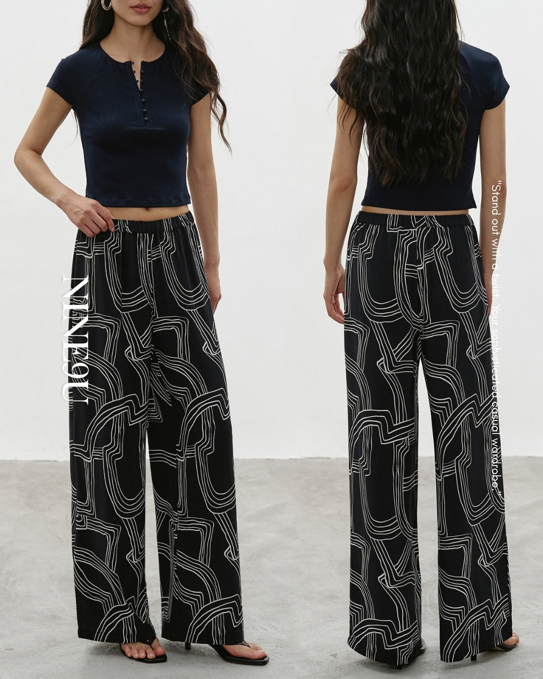 geometric-patterned wide leg pants【NINE0328】