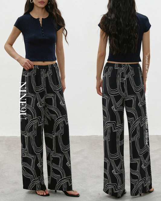 geometric-patterned wide leg pants【NINE0328】