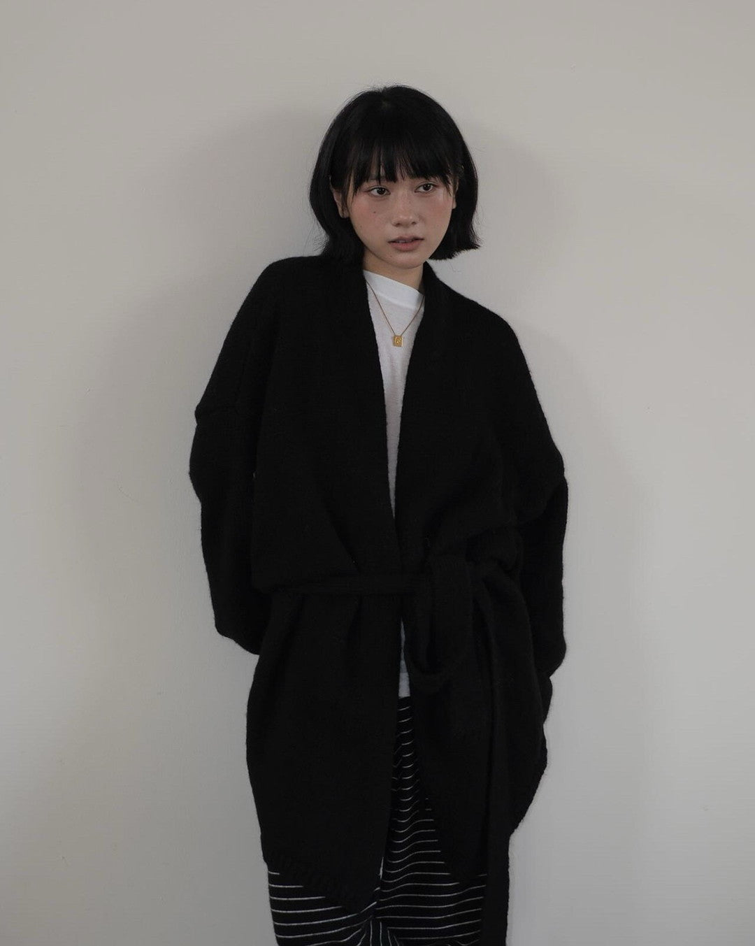 belted open front knit cardigan 2color 【NINE7272】