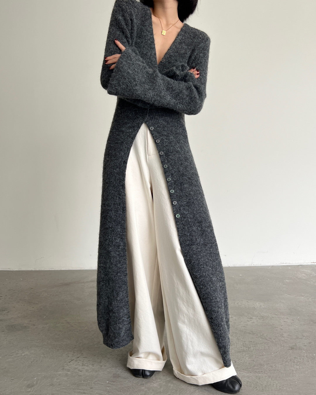 long slit button knit cardigan 2color 【NINE7273】