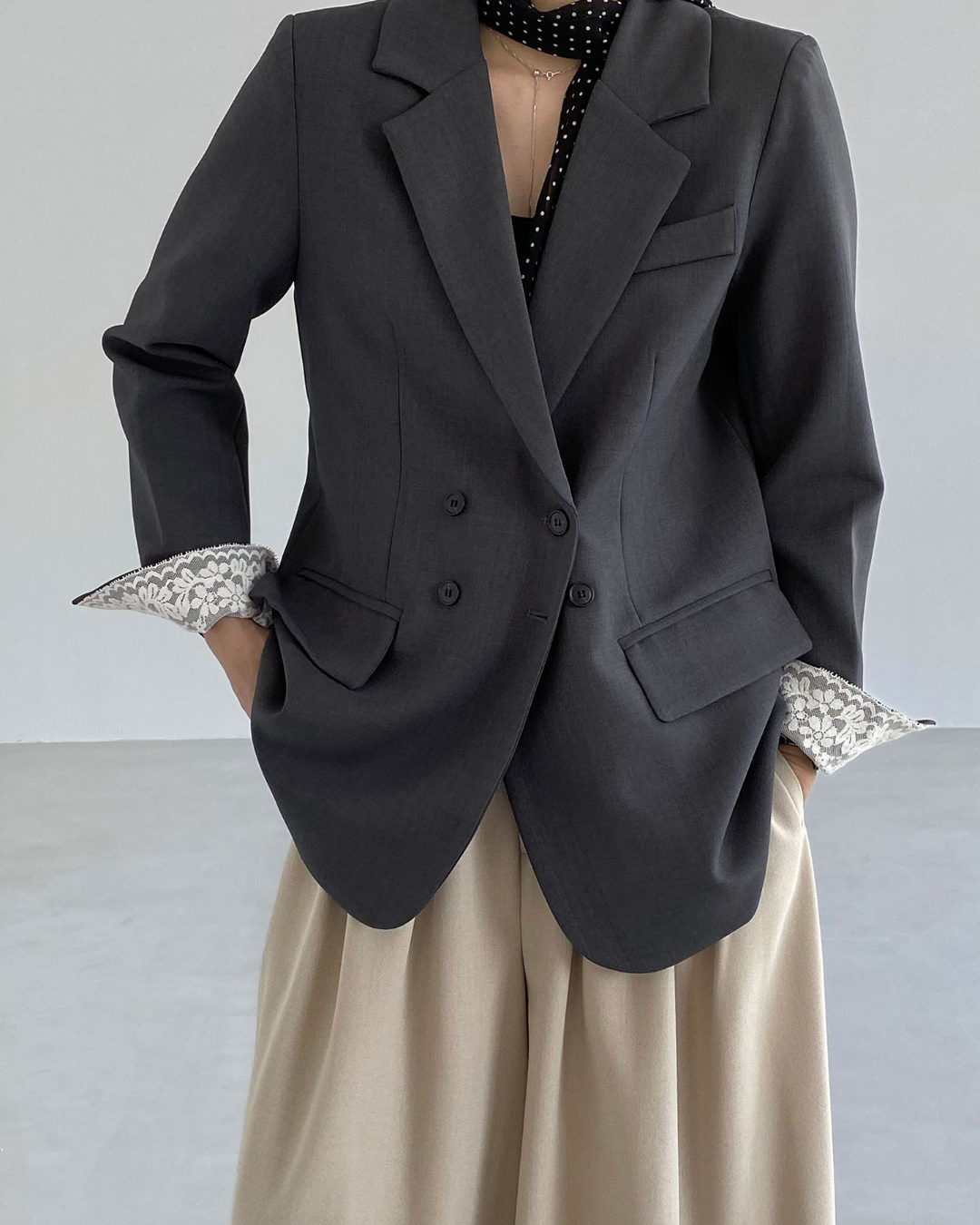 lace cuff double breasted tailored jacket 1color 【NINE7326】