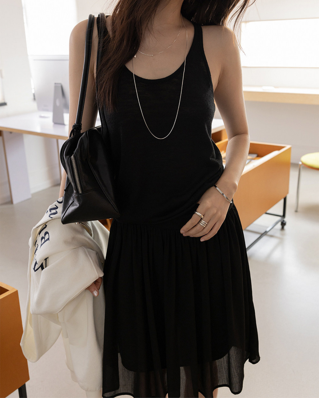 draped waist chiffon flare skirt 3color 【NINE7300】