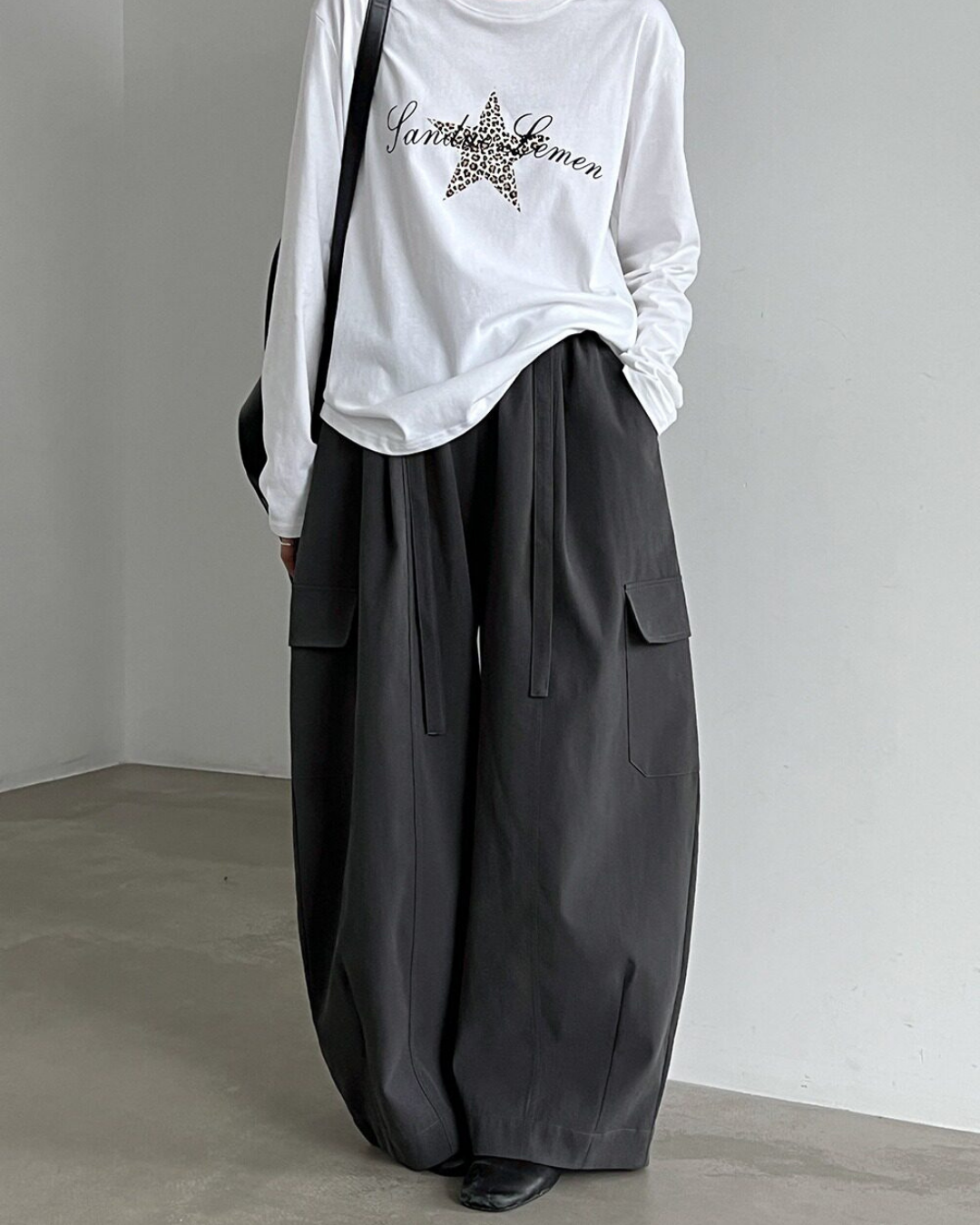 drawstring flap pocket cargo wide leg pants 2color 【NINE7321】