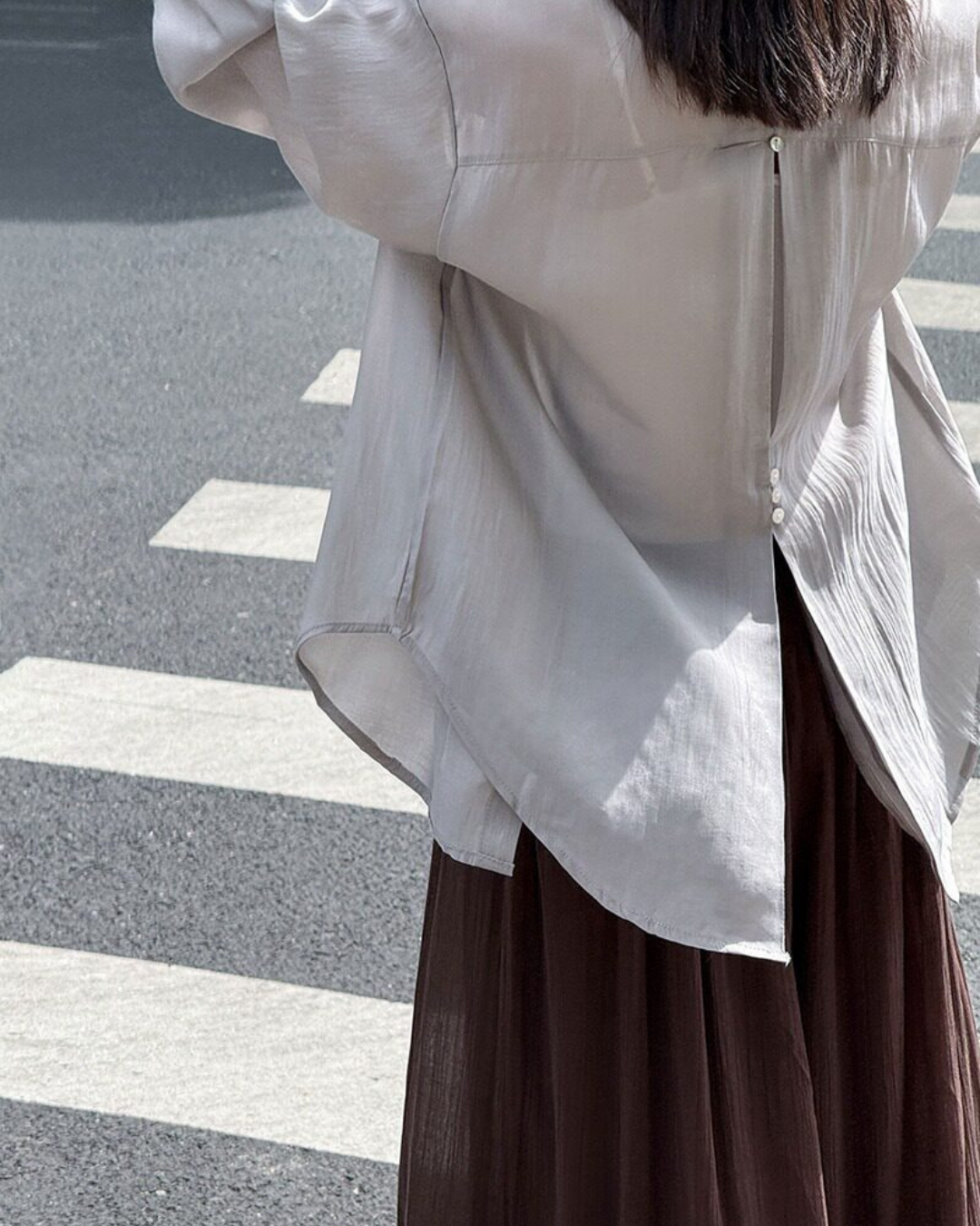 back button split sheer long sleeve shirt 5color 【NINE7319】