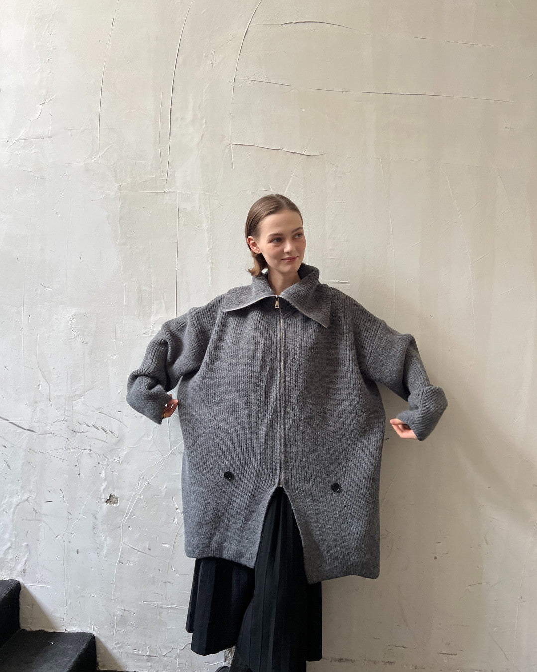 zip up neck knit cardigan jacket 2color 【NINE7271】