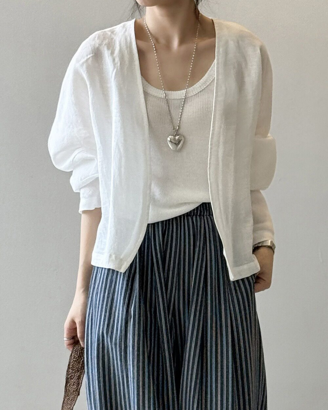 sheer open front loose cardigan 2color 【NINE7318】