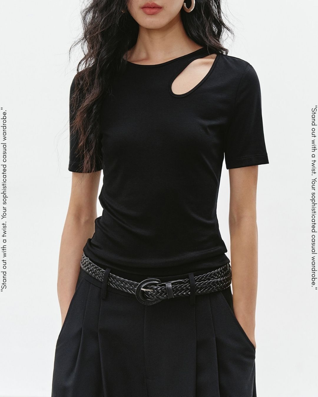 cut-out asymmetrical t-shirt 2color【NINE0310】