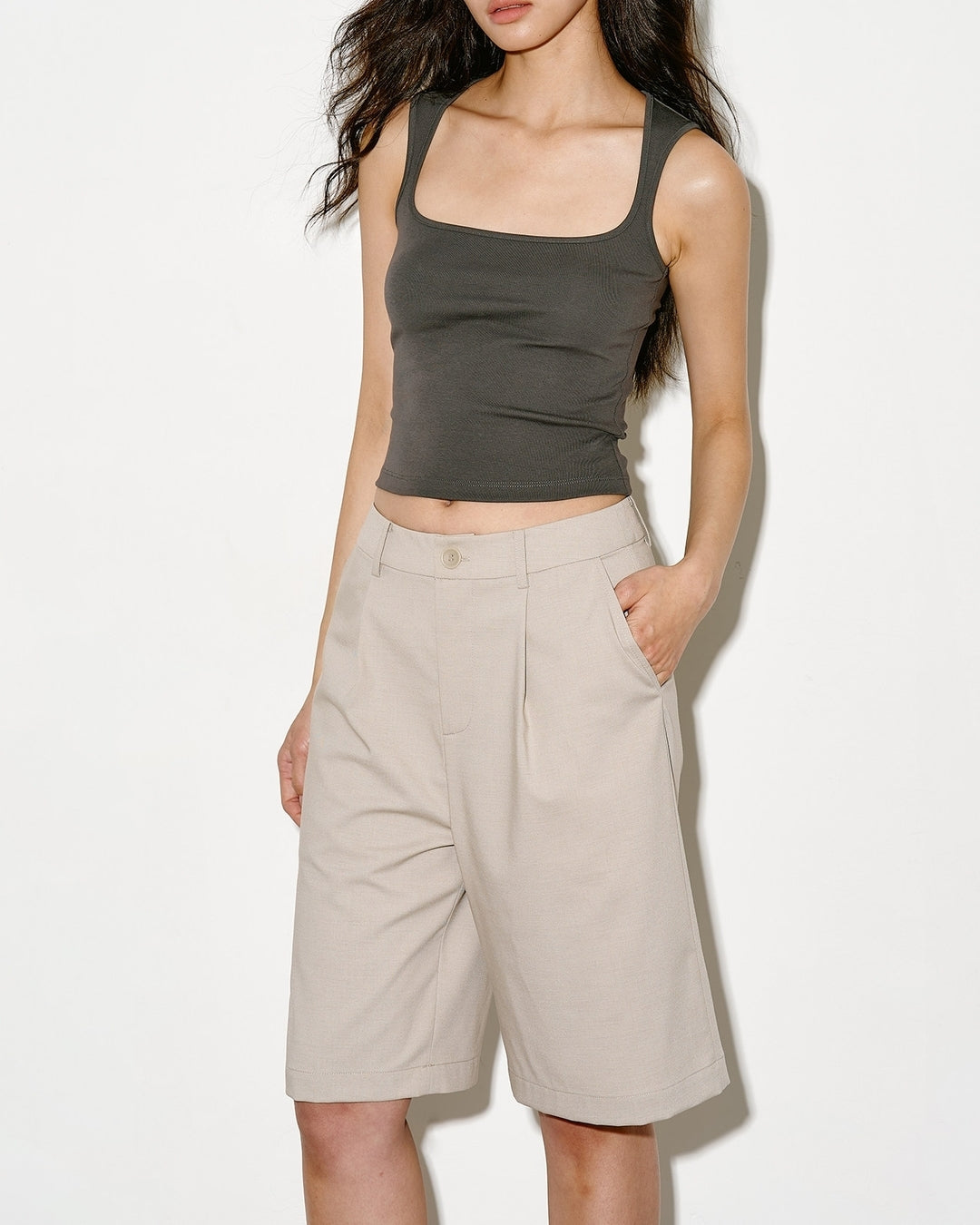 basic tuck half pants 2color【NINE0358】