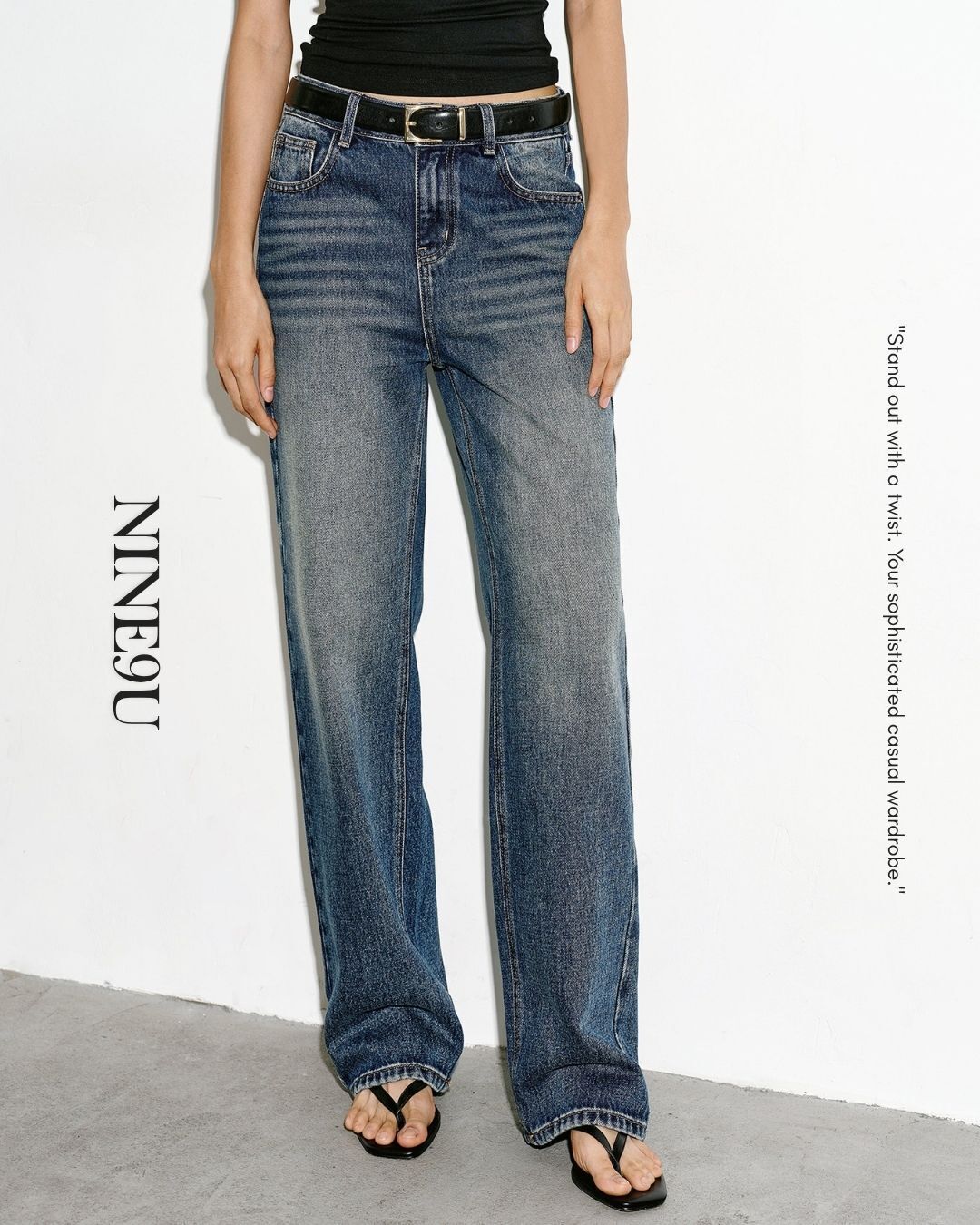 wash-finished straight leg denim pants【NINE0323】