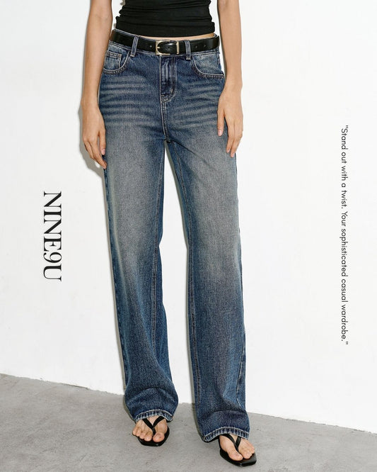 wash-finished straight leg denim pants【NINE0323】