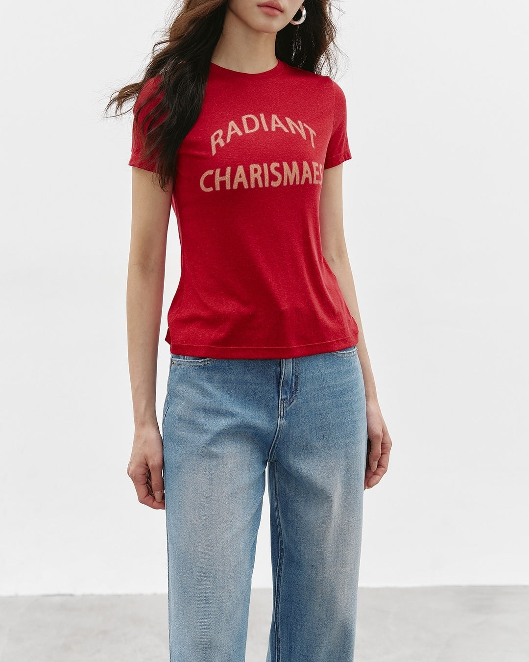 lettering print slim fit t-shirt 2color【NINE0350】