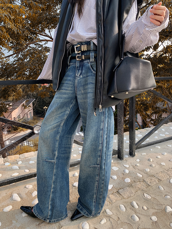 double-belt-loop denim loose pants【NINE8820】
