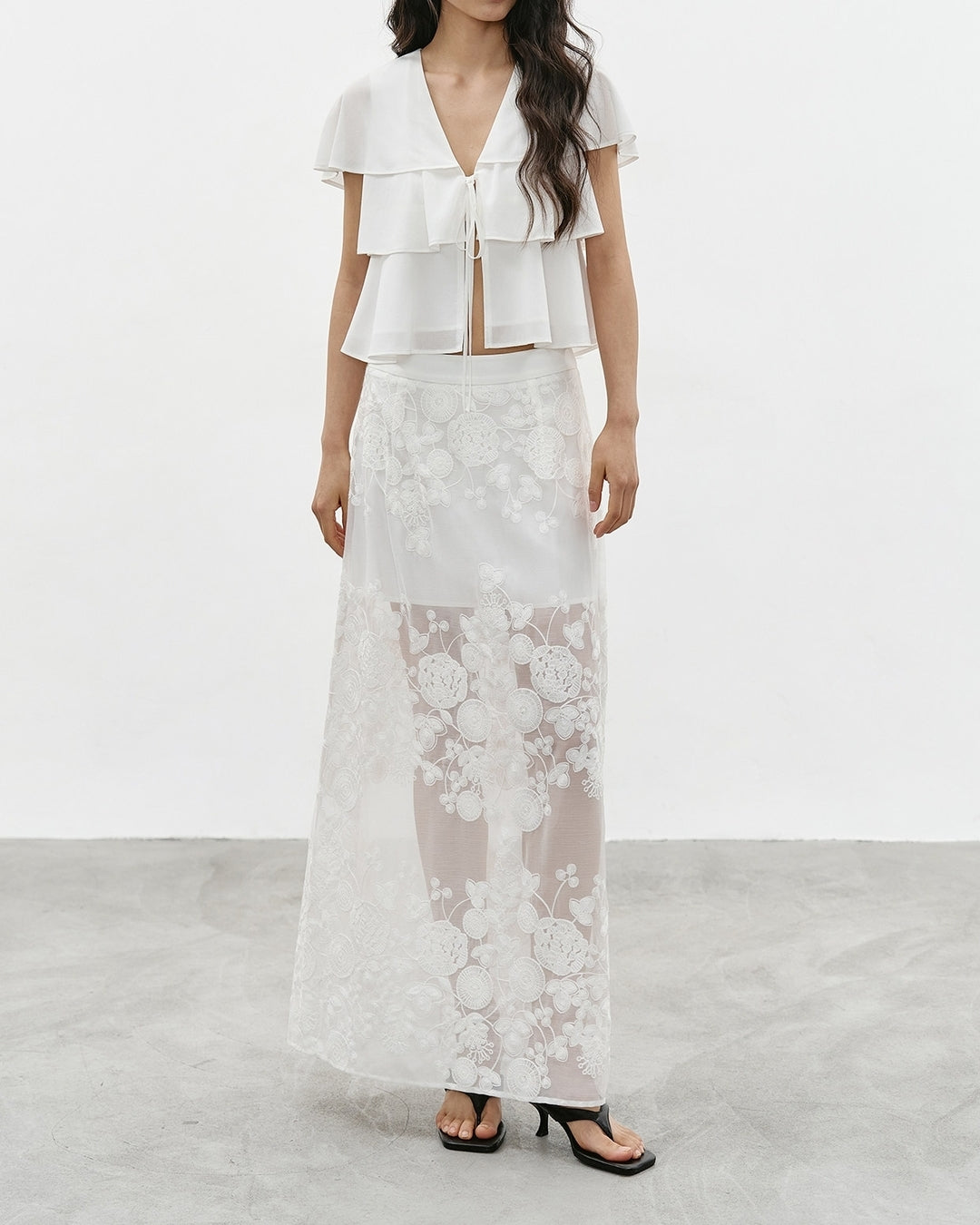 lace sheer long skirt【NINE0346】