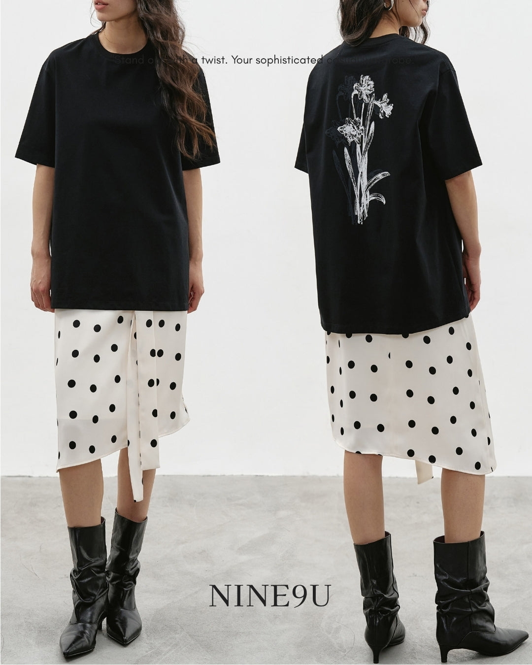 asymmetrical dot pattern ribbon skirt【NINE0345】