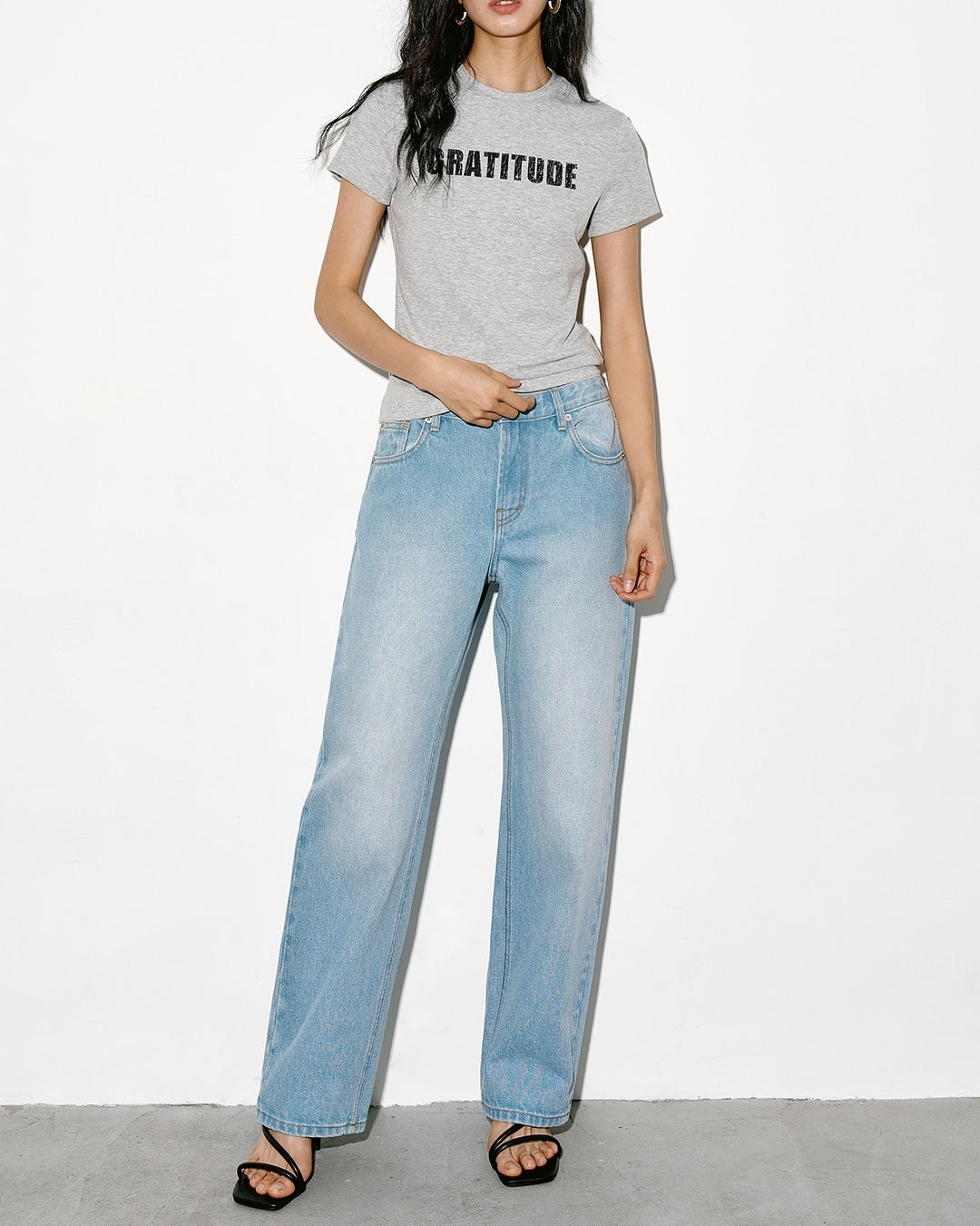 lettering print slim fit t-shirt 2color【NINE0354】