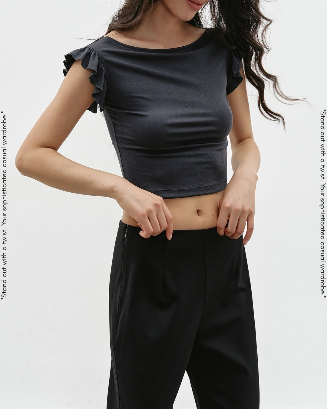 ruffled-sleeve boatneck t-shirt 2color【NINE0326】