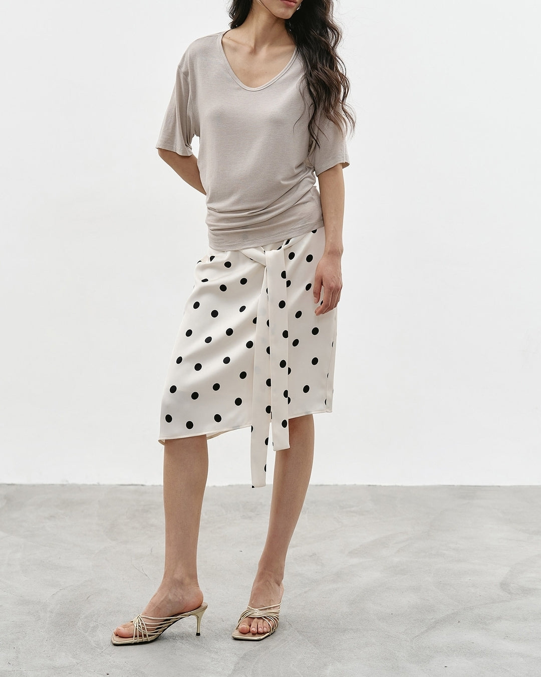 asymmetrical dot pattern ribbon skirt【NINE0345】