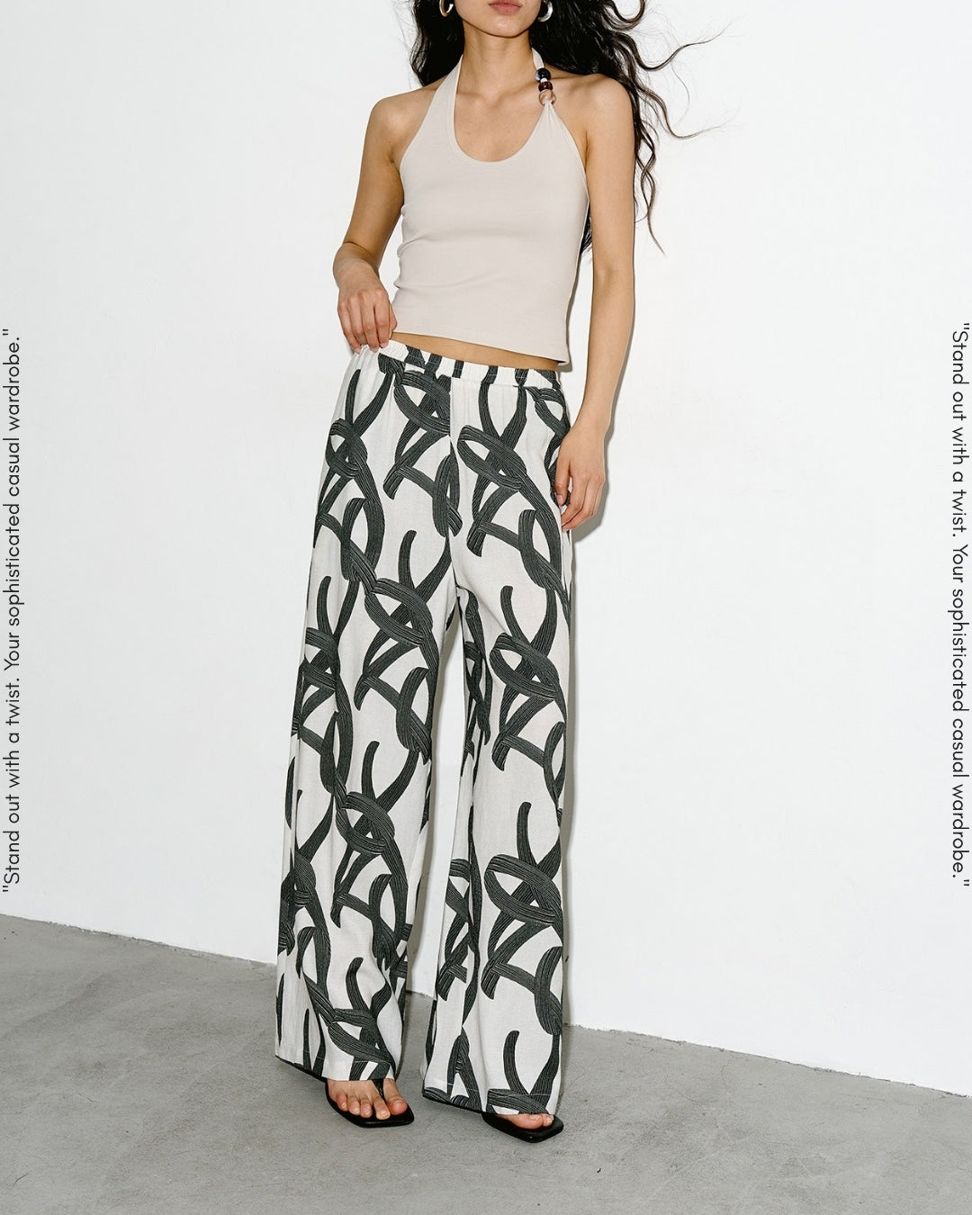 geometric print wide-leg pants【NINE0342】