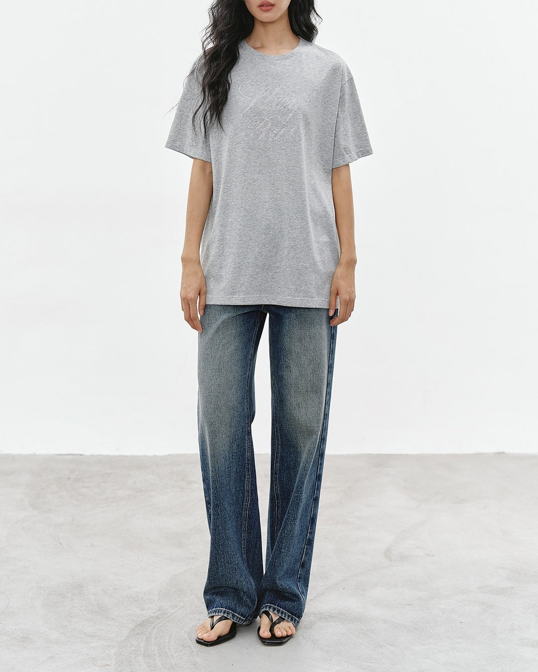 rhinestone logo t-shirt 2color【NINE0306】