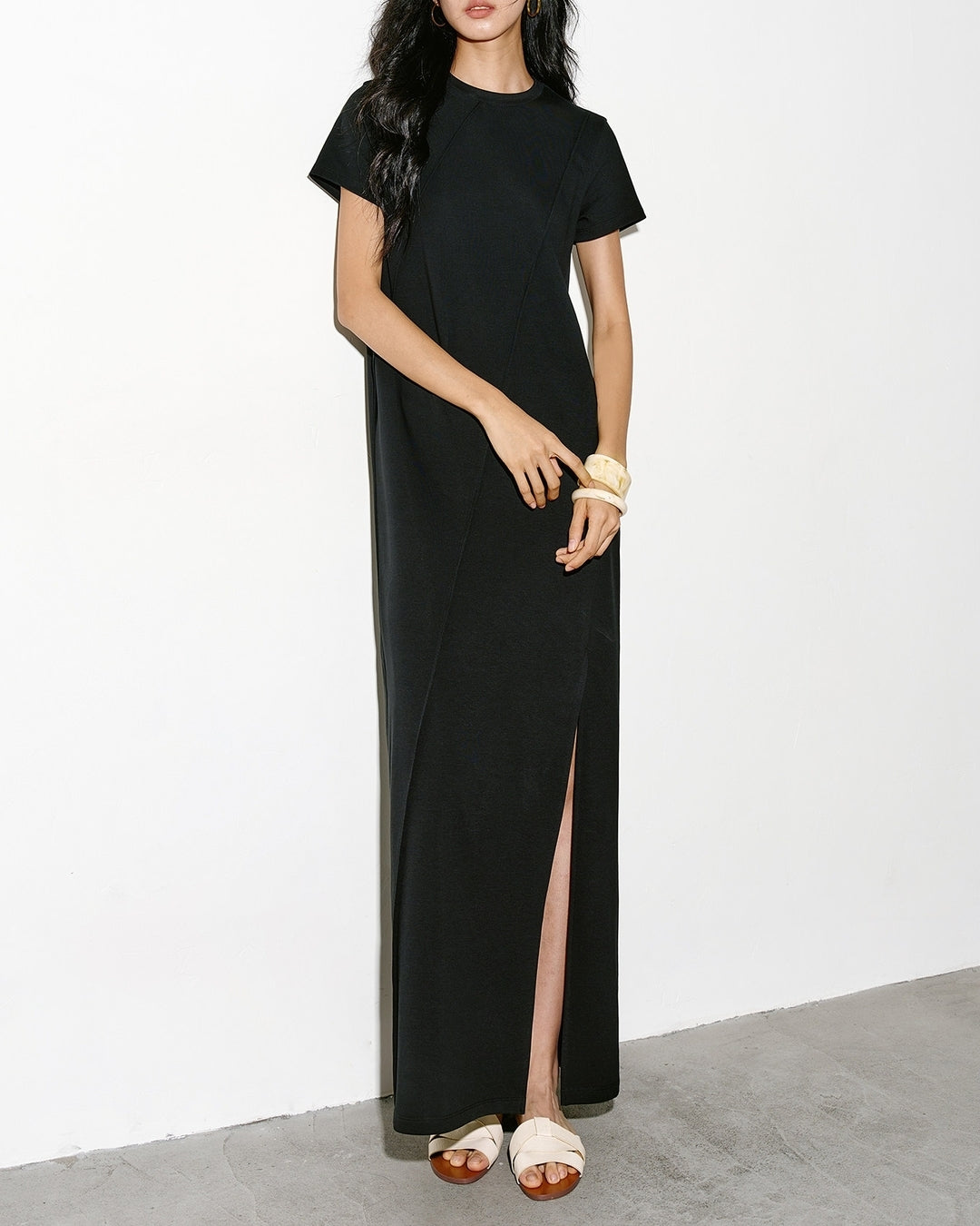 lined side slit one-piece【NINE0314】