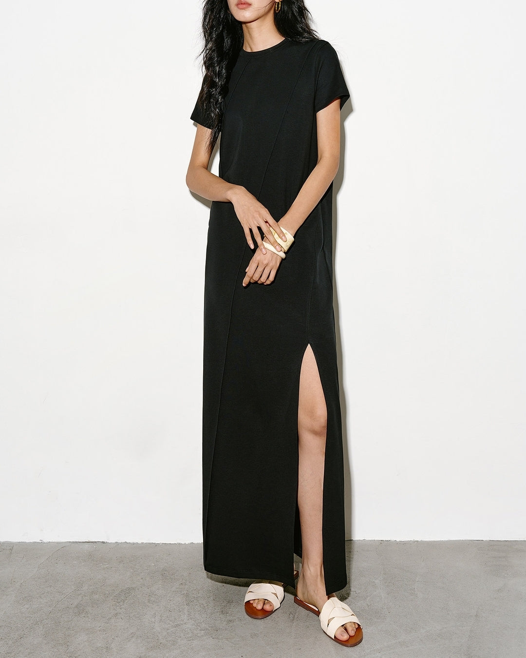lined side slit one-piece【NINE0314】