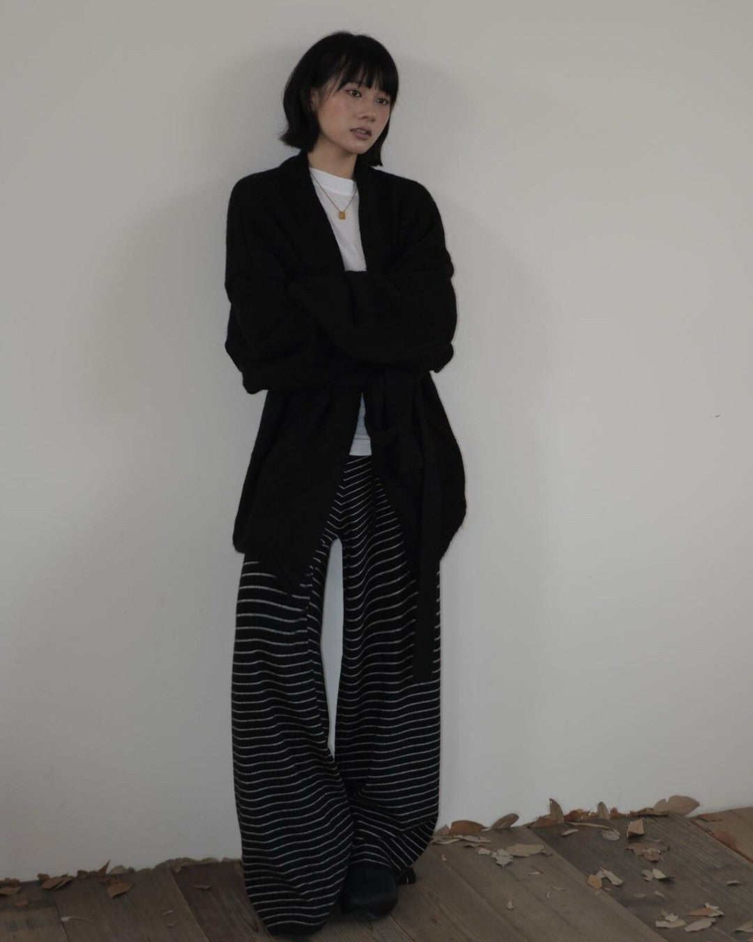 belted open front knit cardigan 2color 【NINE7272】