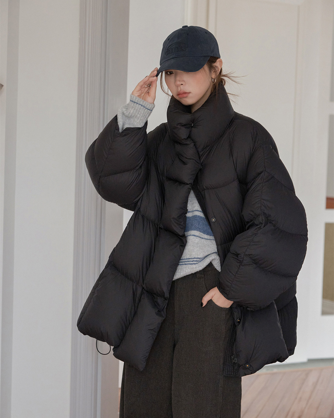 stand collar oversized puffer jacket 2color 【NINE7276】
