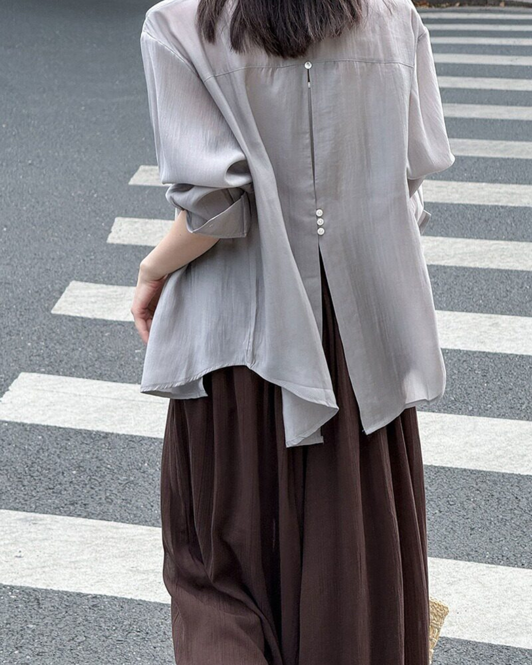 back button split sheer long sleeve shirt 5color 【NINE7319】
