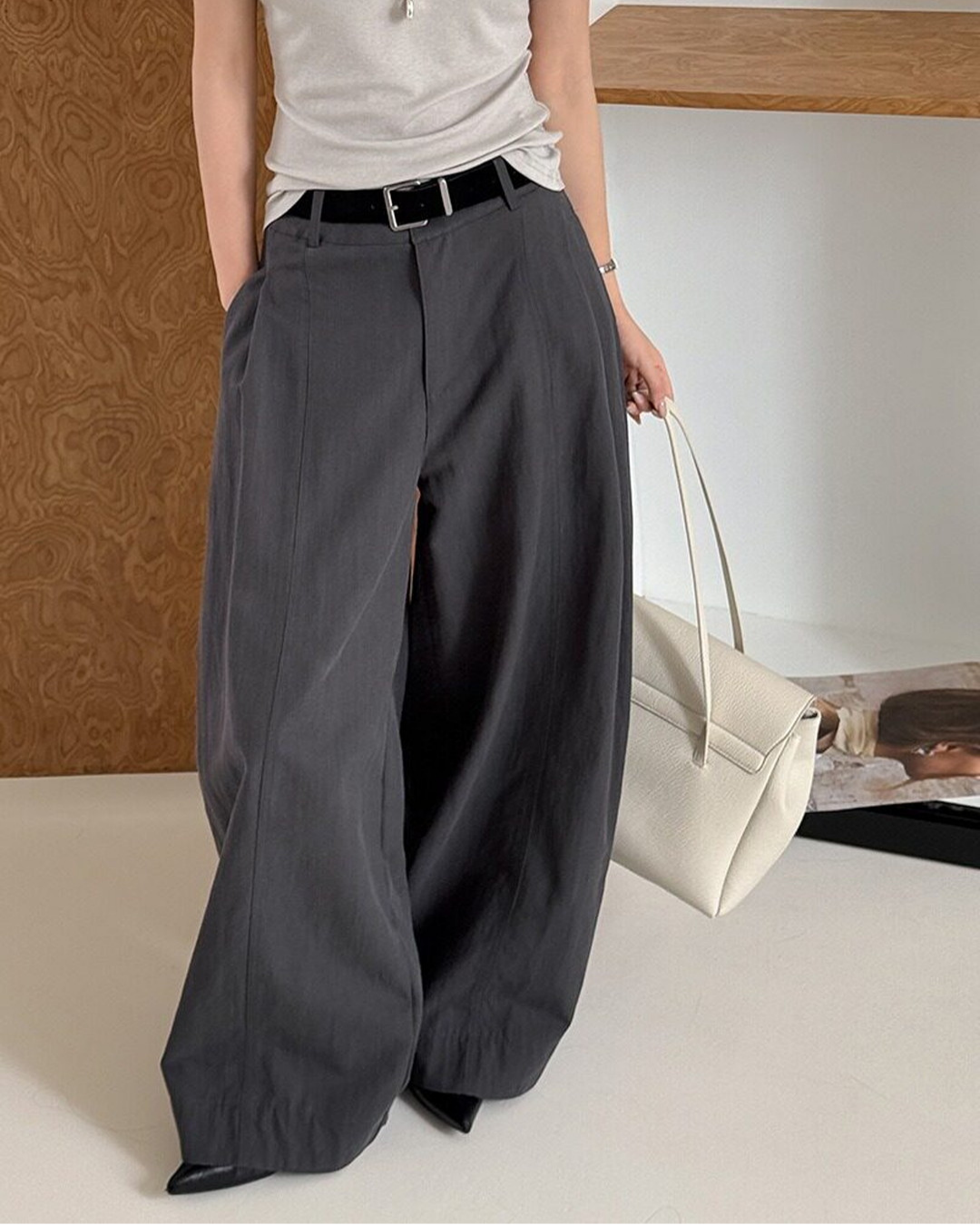 center seam wide leg slacks 2color 【NINE7313】
