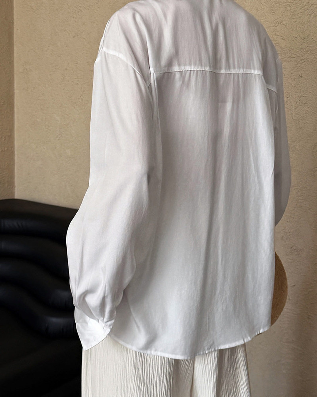 lace trim loose fit long sleeve shirt 2color 【NINE7311】