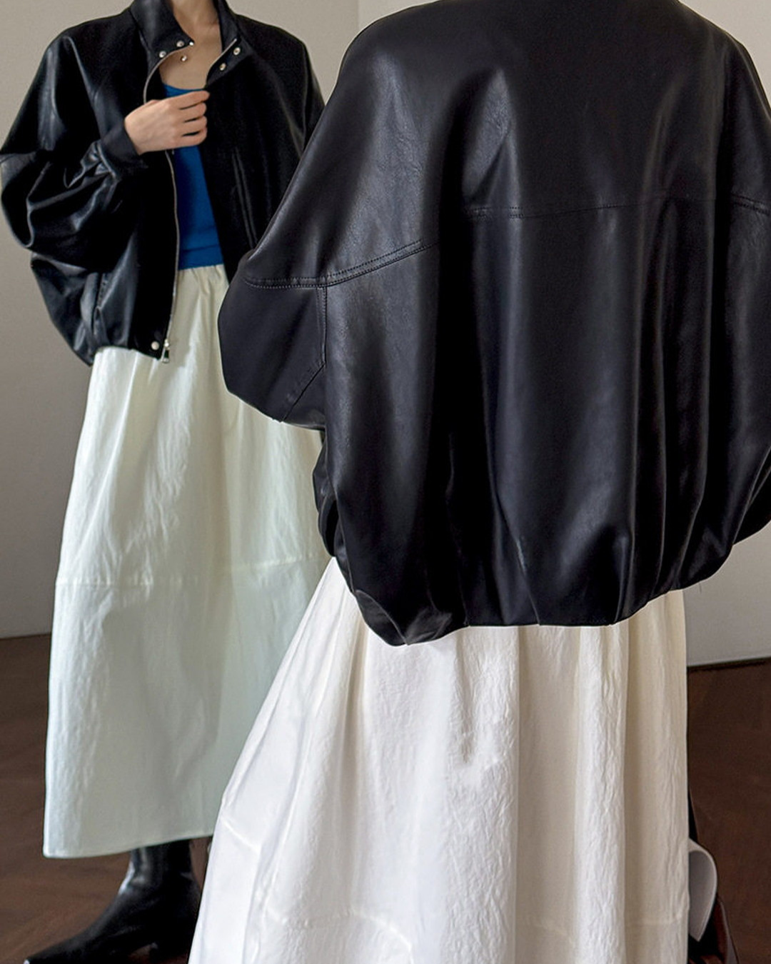 oversized faux leather bomber jacket 1color 【NINE7316】
